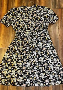 Vintage St Michael Belt Pleated Floral Short Sleeve Tea Dress Multi Uk 20 Eu 50 - Picture 1 of 14