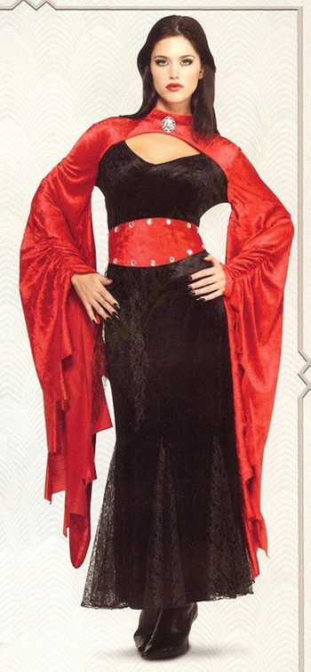 Gothic Sorceress Ladies 2 Pc Red & Black Velour "Mermaid" Style Dress & Belt Md  - Image 1 of 1