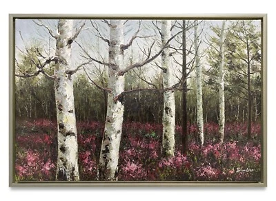 Hungryartist - Pintura al óleo original del bosque de abedules sobre lienzo enmarcado 24x36 Foto 1 de 4