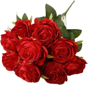 Artificial Roses 10 Heads Faux Flower Arrangement Silk Bouquet for Home Office P - Picture 1 of 9
