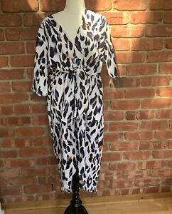 Serafina Womens Dress Kaftan Beach Leopard Print Lightweight Size S