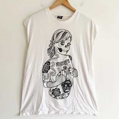 Rebel 8 Vintage Dia De Los Muerte Mike Giant White Cut-Off Tee Shirt XL [Read] - Image 1 of 4