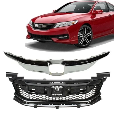 Conjunto de rejilla de parachoques delantero + moldura cromada para Honda Accord 2016-2017 cupé Foto 1 de 4