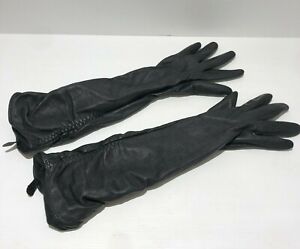 Stunning elbow long soft leather lined gloves size S M VGC ruched classic 