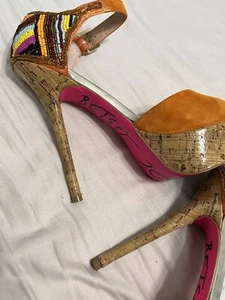 Betsey Johnson 6.5 Suede Stiletto Cork/Beaded Heels  - Picture 1 of 3