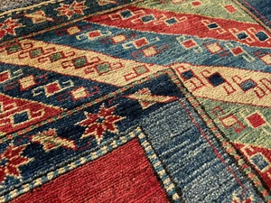 6x9 ANTIQUE RUG heriz red geometric tribal handwoven handmade vintage red blue - Picture 1 of 18