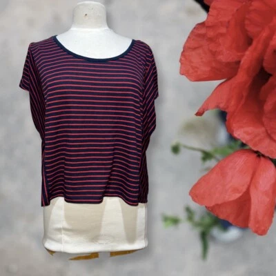 Top informal a rayas color borgoña camiseta verano blusa manga corta Foto 1 de 4