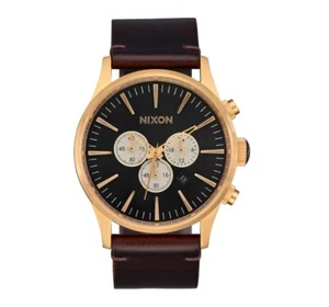 Nixon Sentry Chrono Leather Gold / Indigo / Brown A1391 - Picture 1 of 9