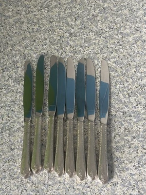 8 件套  1940 年 Wm Rogers Son 精致国际银盘晚餐刀 — 第 1/4 张图片