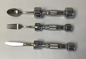 Dumbell Knife Spoon and Fork Cutlery Set Novelty Exercise Weights 1kg & 2kg - Picture 1 of 8