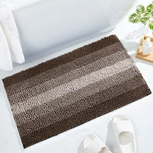 Brown Bathroom Rugs Luxury Chenille Mat Small Non Slip Shower and Floor Mats - Picture 1 of 7