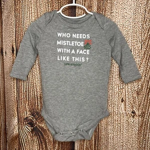 Traje Body Life Is Good Baby One Piece Gris Navidad Talla 18-24 Meses LS NUEVO CON ETIQUETAS - Imagen 1 de 5