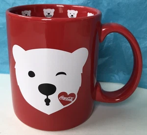 Coca Cola Logo Polar Bear Coffee Mug Emoji Facial Expressions 10 fl. oz. Red - Picture 1 of 11