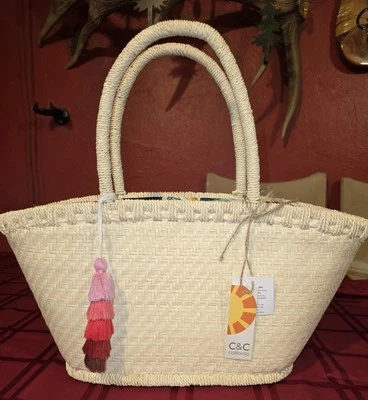 Bolso de Verano C&C California Paja con Interior Estampado Floral Hawaiano con Borla Foto 1 de 4