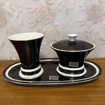 Croscill 3 Piece Triomphe Black & White Bathroom Set Tray, Cup And Holder W/Lid - Image 1 of 4