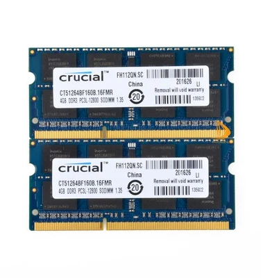 2PCS For Crucial 4GB 2RX8 PC3L-12800S DDR3 1600Mhz 204Pin Laptop Memory RAM - Image 1 of 4