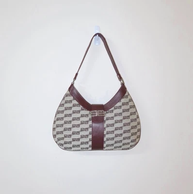 Vintage Maroon 2000 Balenciaga Chain Link Canvas Hobo Bag - Image 1 of 4