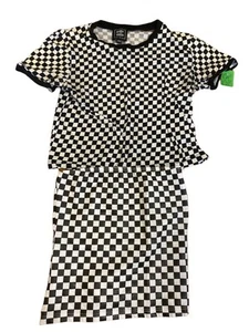Conjunto de 2 piezas de top y falda Riot Queen a cuadros blanco y negro XS mezcla de algodón - Imagen 1 de 7
