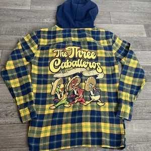 Disney Three Caballeros Flannel Shirt Hoodie Size XS Donald Duck Zip Up - Picture 1 of 10
