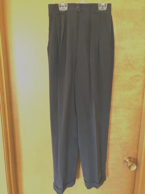 Jones New York 100% Brushed Silk Pants Suit Trousers 4 Dark Navy Vintage 90s - Image 1 of 4