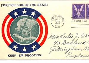 USA WW2 PROPAGANDA Cover FDC *WIN THE WAR* 1942 Freedom Seas Illustrated XU201 - Picture 1 of 10