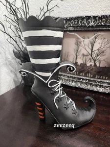 Halloween Witch Boot Spiderweb Candle Holder Resin Figurine Decor - Picture 1 of 6