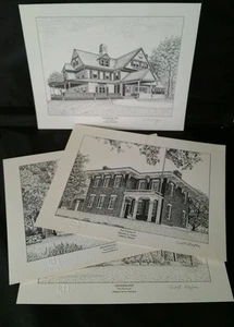 4 Signed & Stamped Scott Kiefer Etchings of US Presidents Homes w/ 2 COA's - Picture 1 of 7