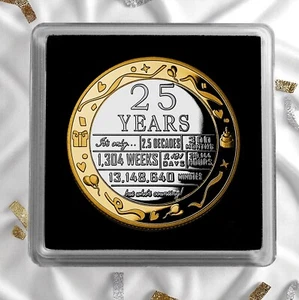 Moneda conmemorativa 25 cumpleaños doble metal plata y oro de 24 quilates en estuche. Regalo/25 - Imagen 1 de 13