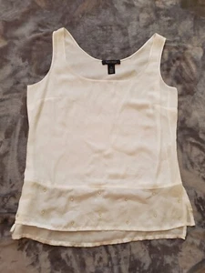 White House Black Market Camisole Tank White Semi Sheer Beads On Lower Hem - Picture 1 of 4