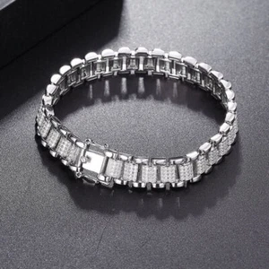 10mm Moissanit Uhrenarmband Armband Klassisch Herren Schmuck 925 Sterling Silber - Bild 1 von 8
