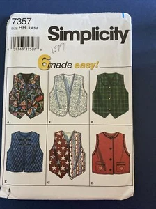 Simplicity 7357 Childs Girls Vests lined V-neck round neck pockets 3-6 Uncut - Picture 1 of 5
