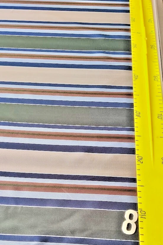 Coupon tissu ancien n°8 env  64x100 cm rayures vert forêt, brun et bleu ardoise - Photo 1/1