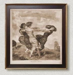 Litografía antigua sepia de Franz Von Stuck "The Merry Dancers" - Imagen 1 de 10