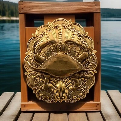 Vintage Brooch Pin, Lrg Crab, Gold Tone Seashell, Antique Brass Crab, Cruise Pin Foto 1 de 4