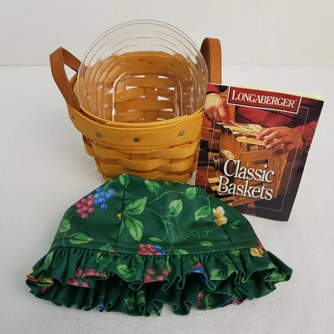 Longaberger VTG Thyme Booking Basket+Liner+Protector+Product Card 1998 RETIRED Cover