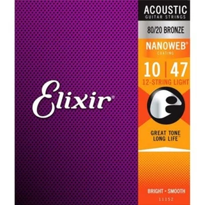 Cuerdas para guitarra acústica Elixir 11152 Nanoweb recubiertas antioxidantes 80/20 12 cuerdas 10-47 - Imagen 1 de 2