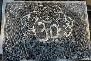 Silver colored Lined tarot card box with Ohm Symbol On It - Picture 1 of 6