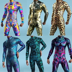 3D Printed Multicolour Cosplay Costume Men Zentai Bodysuit Halloween Jumpsuits - Picture 1 of 27