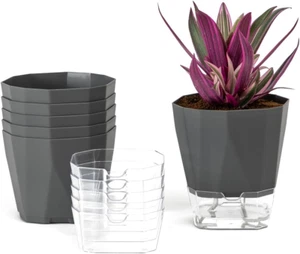 6 Pack 5 Inch Plastic Self Watering Indoor Planters,Modern Decorative Plant - Picture 1 of 12