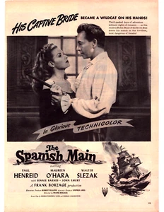 1945 Vintage Original Print Ad The Spanish Main Movie Paul Henreid Maureen OHara - Bild 1 von 1