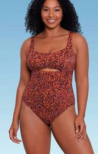 Beach Betty By Miracle Brands Brown Leopard Print, 1 Piece Swim Suit. Large  SP1 - Picture 1 of 5