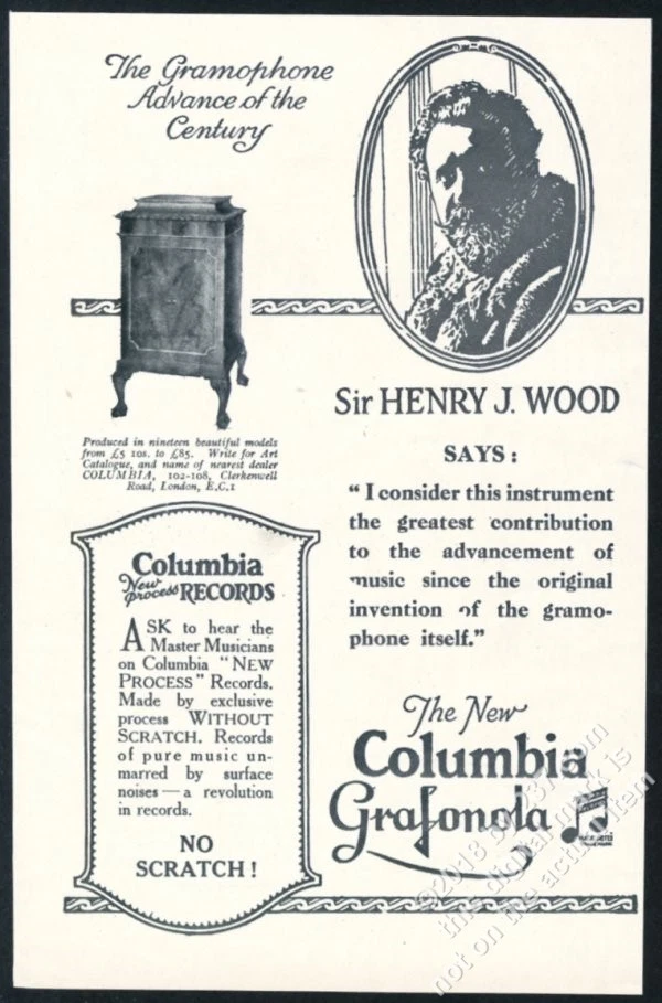 1923 Sir Henry Wood retrato Columbia Grafonola fonógrafo anúncio impresso vintage - Imagem 1 de 1