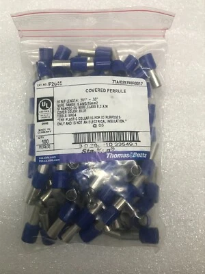 Thomas & Betts/ Sta-Kon F2045 INSULATED FERRULE; TIN PLATED COPPER; BLUE -100ct