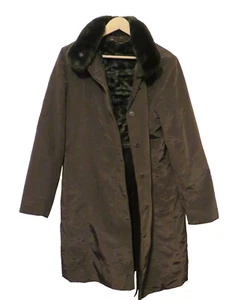 Women's Med. Jones New York Brown Knee Length Winter Coat Faux Fur Collar/Lining - Picture 1 of 20