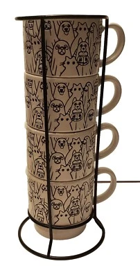 Tazas apilables SH Home con torre blanco y negro perros gatos fantasmas de Halloween 4 tazas Foto 1 de 4