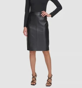 Dkny Women's Black Faux Leather Mixed Media Pencil Skirt Petites Size 8P - Picture 1 of 3