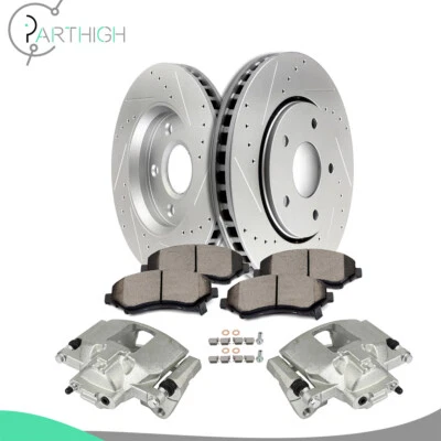 2x Front Brake Calipers Rotors + 4X Ceramic Pads For 2009-2012 Volkswagen Routan Foto 1 de 4