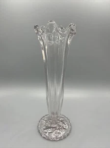 Clear Glass Swung Bud Vase Pressed Cut Glass Footed 7.5” Tall - Picture 1 of 7