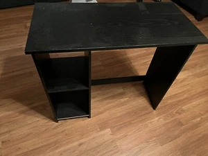 Mainstays Small Space Writing Desk with 2 Shelves, True Black Oak Finish - Picture 1 of 3