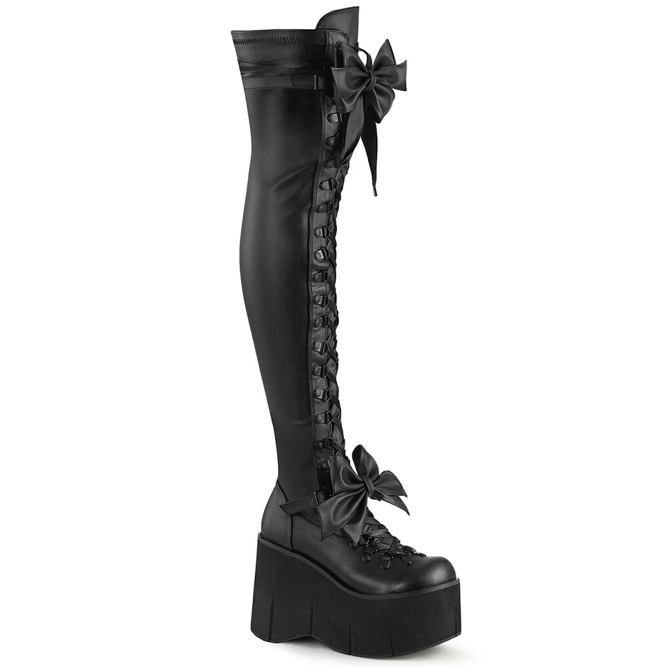 Black Thigh High Boots Bubble Goth Lolita Angel Core Bows Kera-303 Demonia - Image 1 of 1